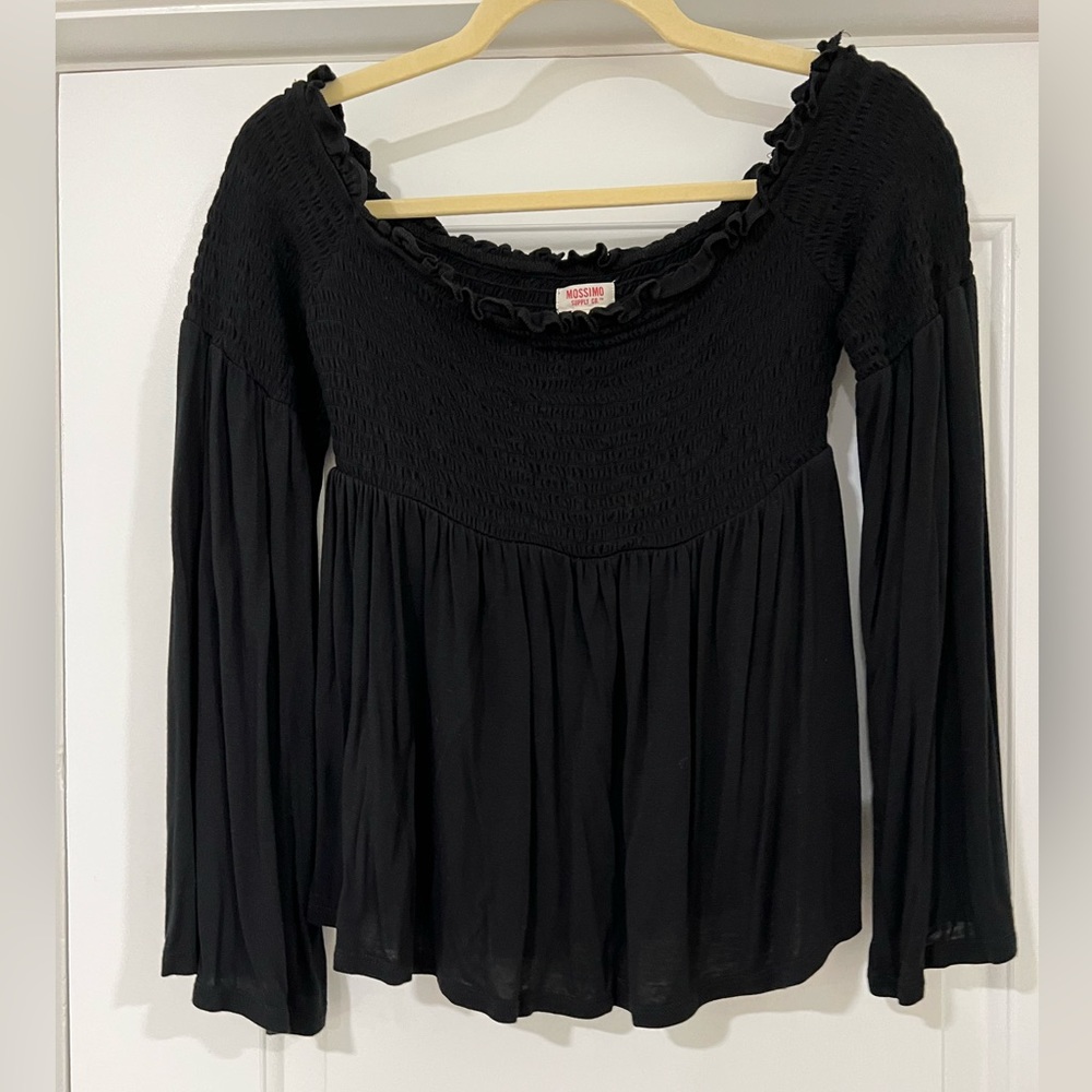 Mossimo Black Smocked Bell Sleeve Off-the-shoulder Top